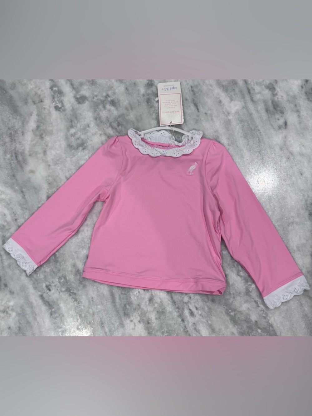 The Beaufort Bonnet Company Winnies Wave Spotter Swim Shirt Pink w/ Eyelet Trim